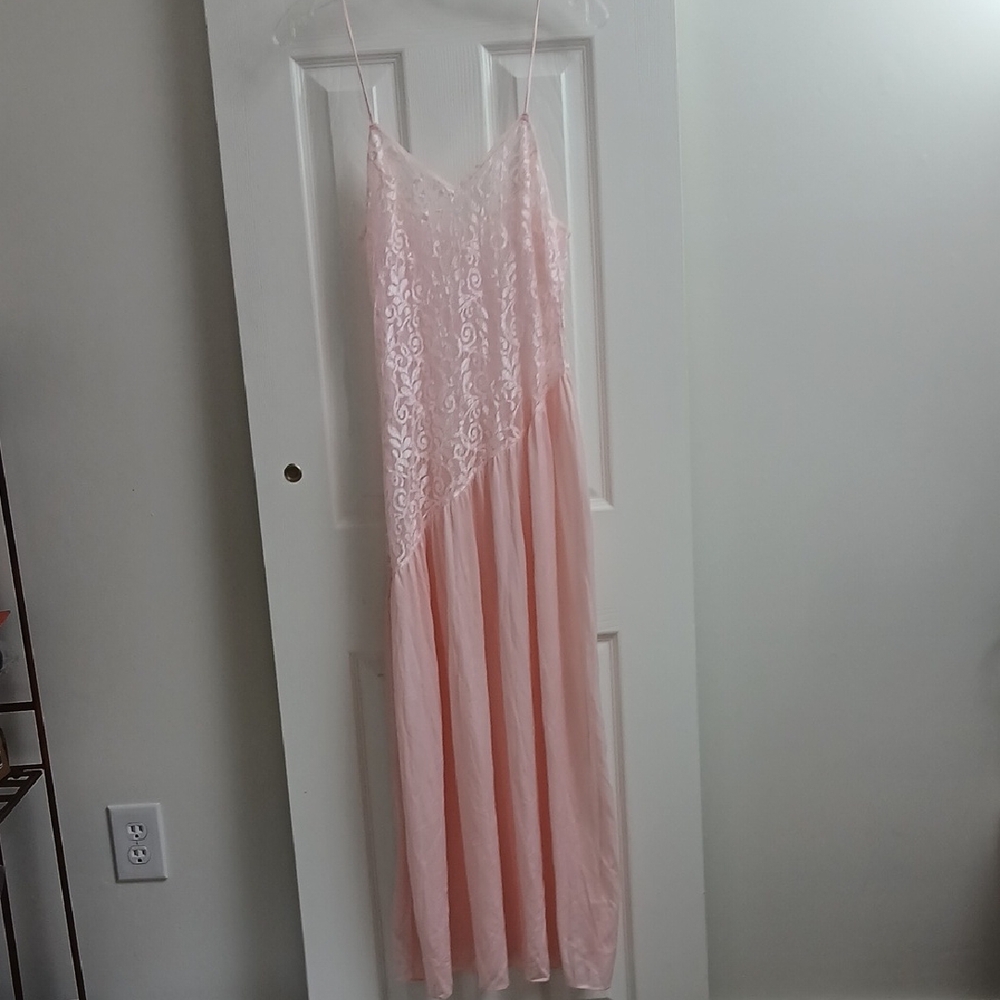 Vintage Pink Lace Sheer V Neck Spaghetti Strap Nightgown Feminine Fairycore